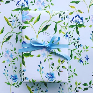 Wrapping Paper: Blue Vintage Floral (Gift Wrap, Birthday, Holiday, Christmas, wedding, shower, engagement, all occasion,)