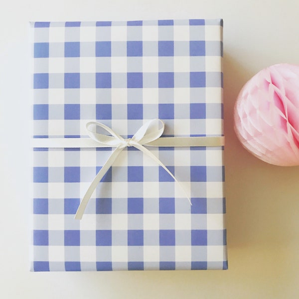 Wrapping Paper: Blue Gingham {Gift Wrap, Birthday, Holiday, Christmas}