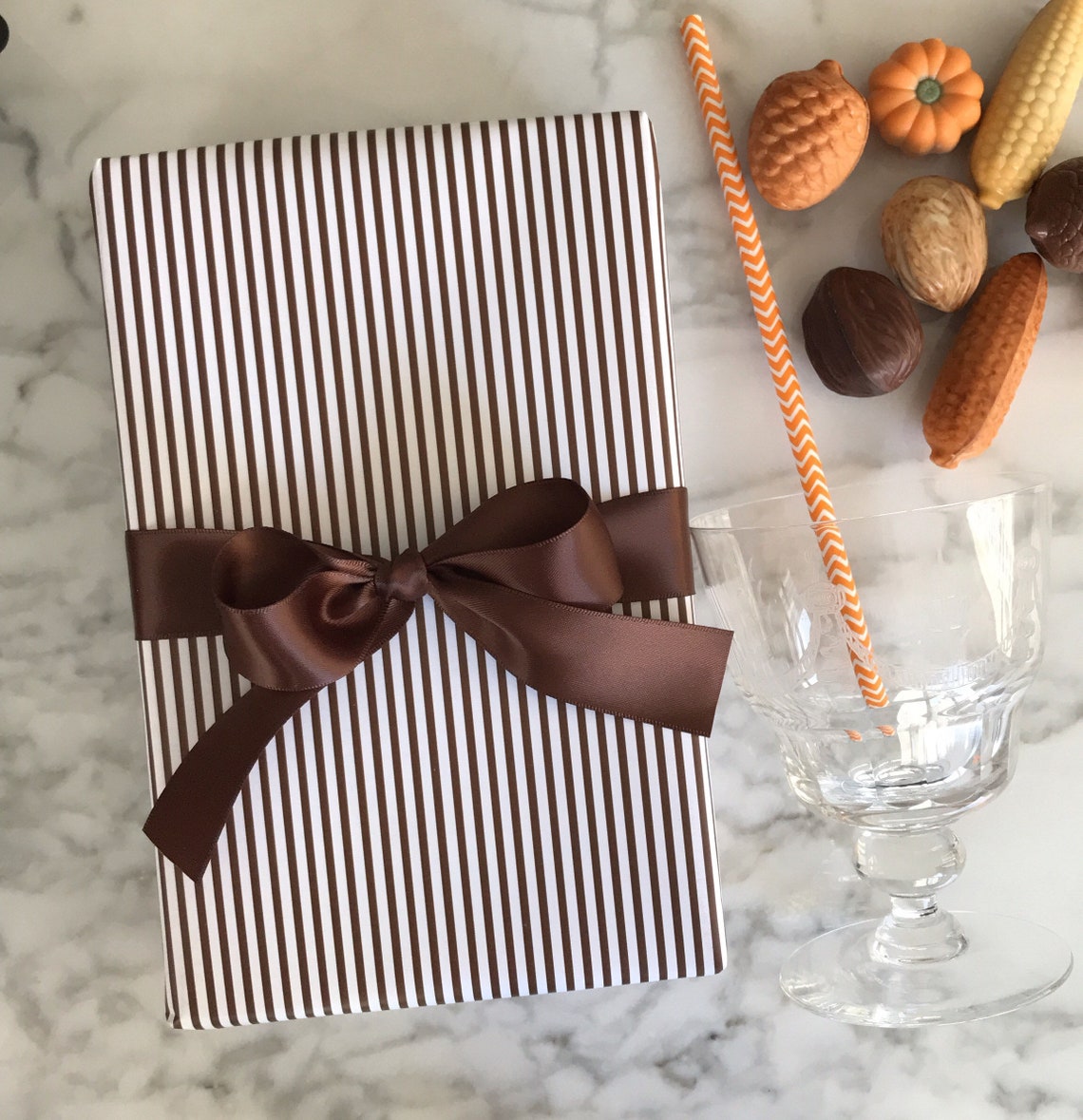 Wrapping Paper Chocolate Pinstripe gift Wrap Birthday Etsy