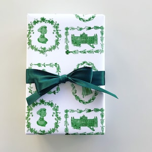 Wrapping Paper: Green On White Jane Austen {Gift Wrap, Birthday, Holiday, Christmas}