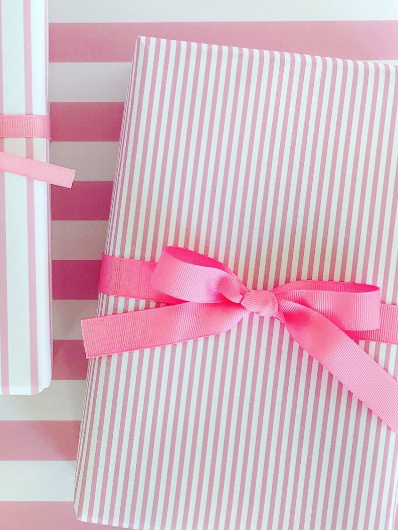 Wrapping Paper: Pink Pinstripe Gift Wrap, Birthday, Holiday, Christmas image 2