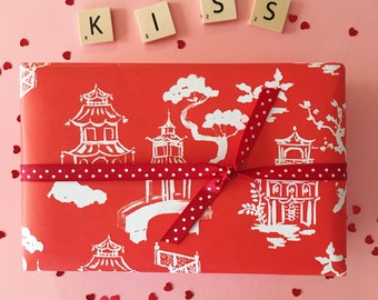 Wrapping Paper: Red Pagoda {Wrapping Paper} {Gift Wrap, Birthday, Holiday, Christmas}