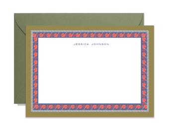 Constance Olive Block Print Border Stationery Classic Size (A7) Notecards, Monogram, Custom, Artistic, Chic, Fine Stationery, Luxury Stock