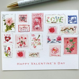 Folded Valentine's Cards: Vintage Stamps {Stationary Notecards, Monogram, Custom, Artistic, Girly, Christmas Trees, Green, Red, Chic}