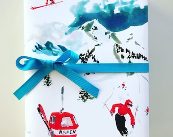 Wrapping Paper  Vintage Skiiers {Gift Wrap, Birthday, Holiday, Christmas}