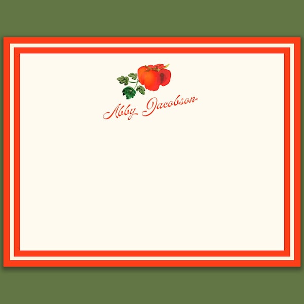 Tomato Girl Stationery {Personalized Stationary Notecards, Monogram, Custom, Artistic, Girly, Tomato Girl Summer, Italian Summer, Red}