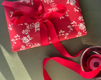 Felicity Rose Trellis Red Christmas Wrapping Paper, Red Floral Holiday Gift Wrap