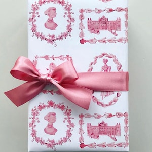 Wrapping Paper: Pink On White Jane Austen {Gift Wrap, Birthday, Holiday, Christmas}