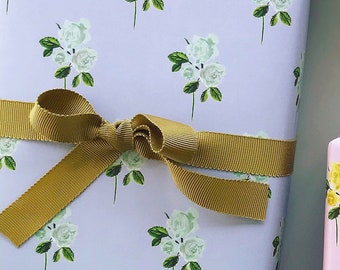 Wrapping Paper: Blue and Sage Isabelle Rose {Gift Wrap, Birthday, Holiday, Christmas}