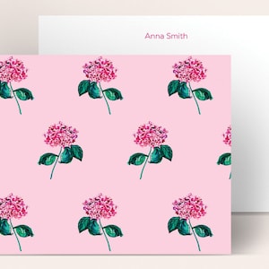 Personalized Stationery: Pink Hydrangea Deux Fois {Stationary Notecards, Monogram, Custom, Artistic, Girly, Hydrangea, Pink, Pretty, Fun}