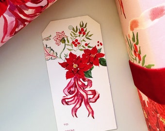 Gift Tag: Red Poinsettia on Cream {Gift Tag, Christmas, Holiday, Party}