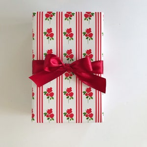 Wrapping Paper: Red French Rose Pinstripe {Gift Wrap, Birthday, Holiday, Christmas}