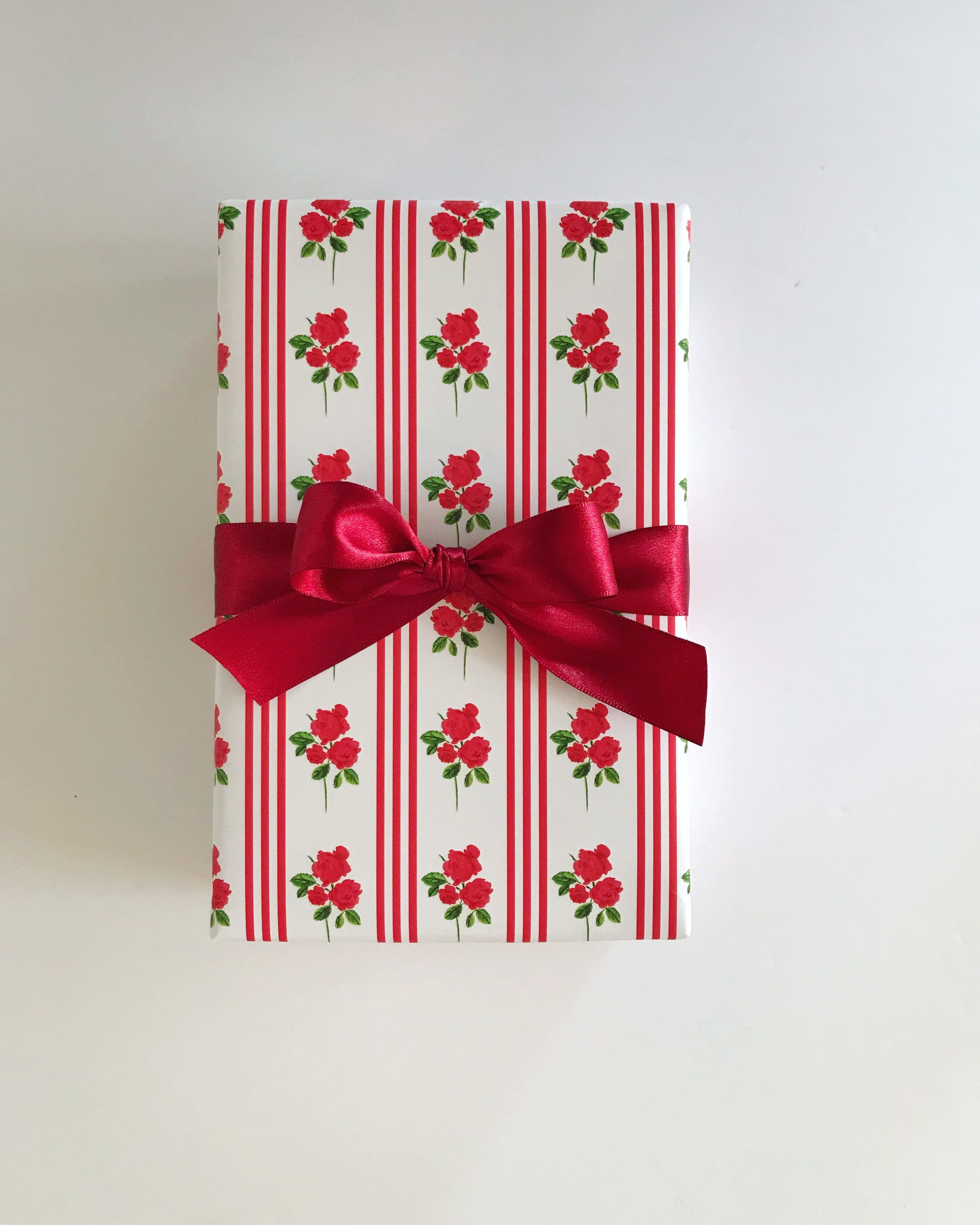 Wrapping Paper: Red French Rose Pinstripe gift Wrap - Etsy