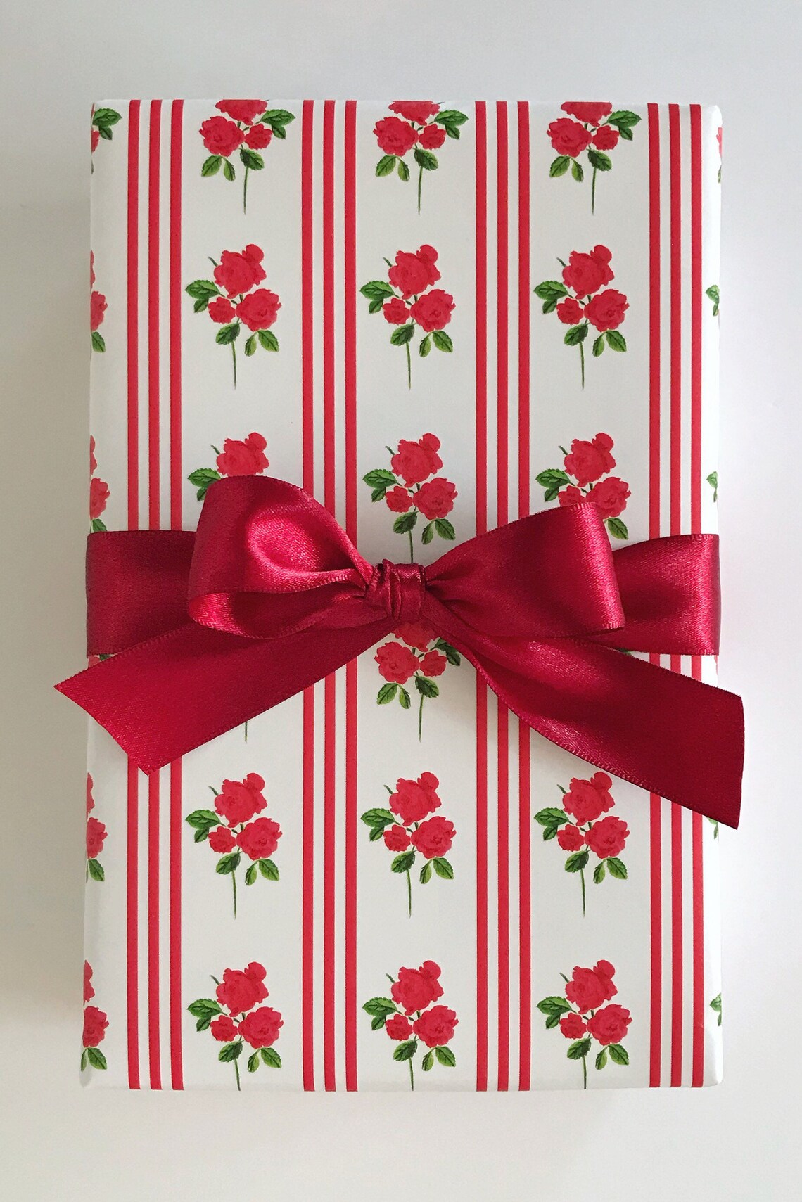 Wrapping Paper: Red French Rose Pinstripe gift Wrap - Etsy