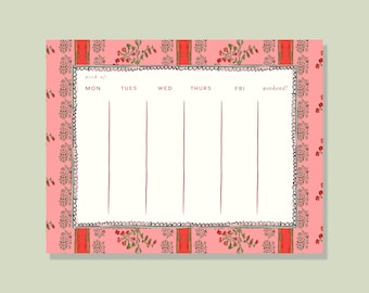 Weekly Pad: Climbing Vines Block Stripe Personalized Notepad – Feminine Custom List Pad, Floral Stationery Gift for Her