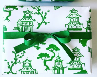 Wrapping Paper: Kelly Pagoda On White {Gift Wrap, Birthday, Holiday, Christmas}