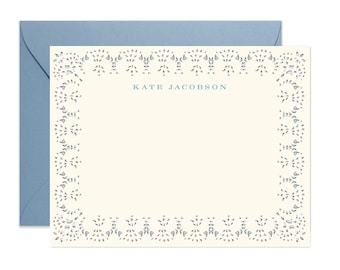 Lace Border Personalized Notecard Set | Hand Painted Watercolor Lace Border Stationery | Custom Name Note Cards Envelopes | Gift for Her