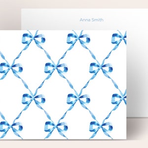 Personalized Stationery: Blue Parisian Bows {Stationary Notecards, Monogram, Custom, Artistic, Girly, Beautiful, Bows, Blue, Pretty, Fun}