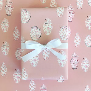 Wrapping Paper: Pink Ginger Jars {Gift Wrap, Birthday, Holiday, Christmas}