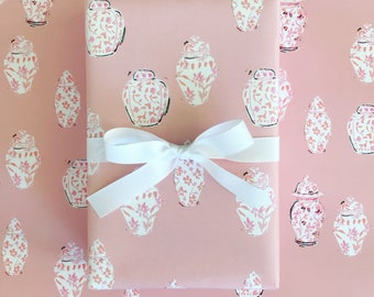 Wrapping Paper: Pink Ginger Jars {Gift Wrap, Birthday, Holiday, Christmas}