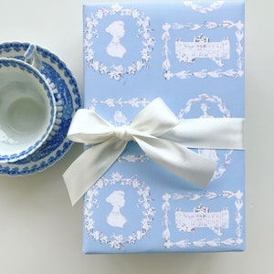 Wrapping Paper: English Blue Jane Austen Gift Wrap, Birthday, Holiday, Christmas image 1