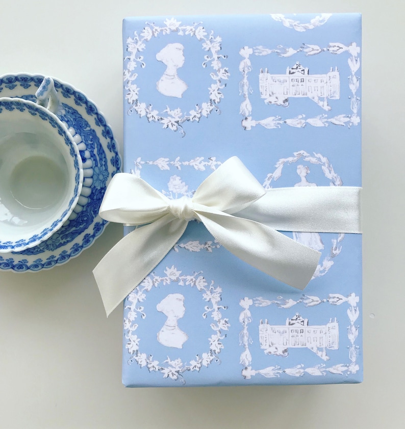 Wrapping Paper: English Blue Jane Austen Gift Wrap, Birthday, Holiday, Christmas image 1