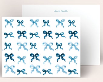 Personalized Stationery: Blue Bows {Stationary Notecards, Monogram, Custom, Artistic, Girly, Bows, Blue, Pretty, Fun}