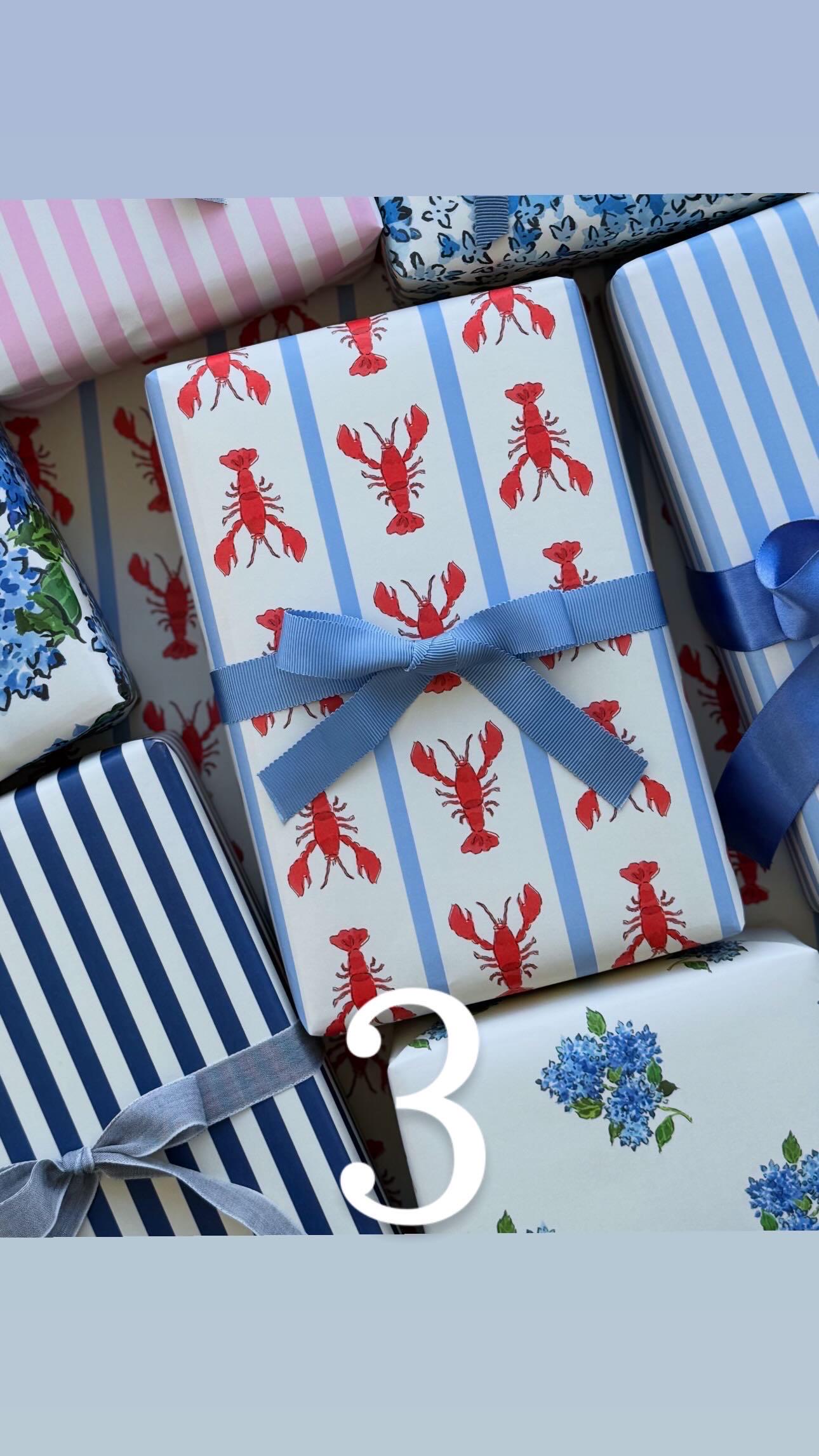 Harbor Stripe Lobster Cream Wrapping Paper {Gift Wrap, Birthday, Holiday, Christmas}