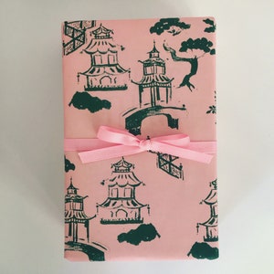 Wrapping Paper: Blush and Forest Pagoda {Gift Wrap, Birthday, Holiday, Christmas}