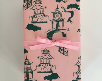 Wrapping Paper: Blush and Forest Pagoda {Gift Wrap, Birthday, Holiday, Christmas}