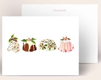 Personalized Stationery: Christmas Cakes {Stationary Notecards, Monogram, Custom, Artistic, Girly, Christmas Trees, Green, Red, Chic}