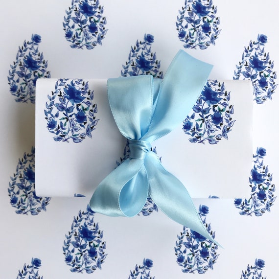 Blue Flower Pattern Kraft Wrapping Paper