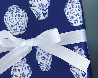Wrapping Paper: Navy Ginger Jars {Gift Wrap, Birthday, Holiday, Christmas}