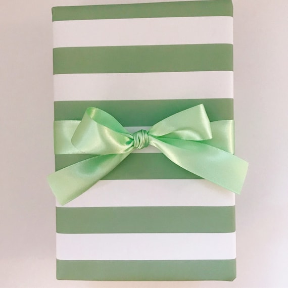 Wrapping Paper: Sage French Stripe gift Wrap, Birthday, Holiday