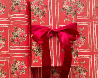 Wrapping Paper: Scarlet Brocade Floral {Gift Wrap, Birthday, Holiday, Christmas}