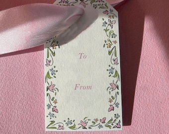 Sloane French Pink Floral Gift Tags (Set of 24) Jacqueline Floral Border Hand Painted Watercolor Tag