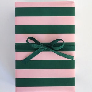 Wrapping Paper: Forest and Blush cafe Stripe {Gift Wrap, Birthday, Holiday, Christmas}