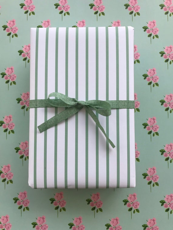 Sage Green Wrapping Paper, Stripes Gift Wrap, Holidays, Christmas, All  Occasions, Minimalist 