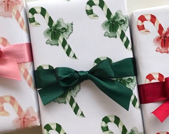 Wrapping Paper: Green Candy Canes {Gift Wrap, Birthday, Holiday, Christmas}