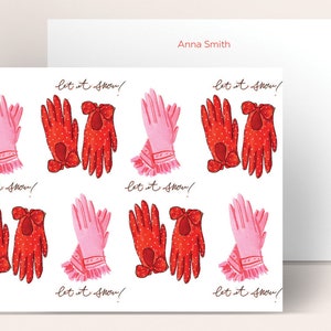 Personalized Stationery: Red Holiday Gloves {Stationary Notecards, Monogram, Custom, Artistic, Girly, Gloves, Red, Holiday, Pretty, Fun}