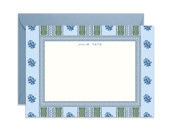 Blue Sugar Block Stripe Stationery {Stationary Notecards, Monogram, Custom, Artistic, Girly, Chic}