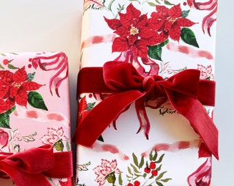 Wrapping Paper: Poinsettia on Cream {Gift Wrap, Birthday, Holiday, Christmas}