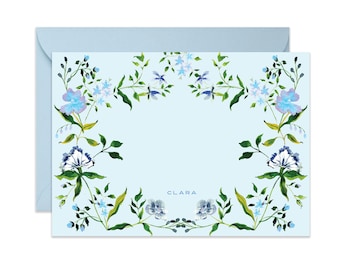 Blue Vintage Floral Stationery {Stationary Notecards, Monogram, Custom, Artistic, Girly, Chic}