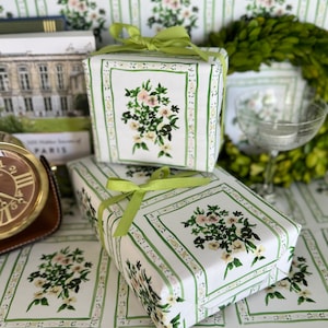 Wrapping Paper: Green Brocade Floral {Gift Wrap, Birthday, Holiday, Christmas}