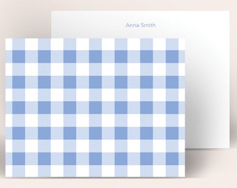 Personalized Stationery: Blue Gingham {Stationary Notecards, Monogram, Custom, Artistic, Girly, Gingham, Gingham Card, Blue, Pretty, Fun}