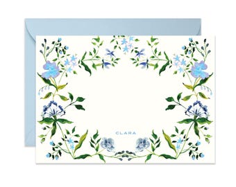 Blue on White Vintage Floral Stationery {Stationary Notecards, Monogram, Custom, Artistic, Girly, Chic}