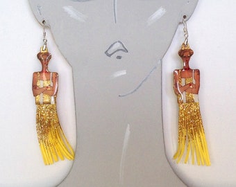 "Handgefertigte ""Hawaiian Girls"" Lange Ohrringe: Gelbe 925 Silber Tropfen Moderne Autor'work."