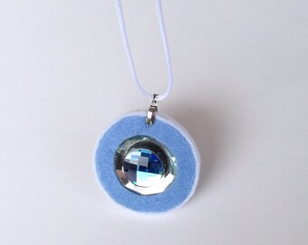 Necklace Crystal Blue Shine Handmade Necklace Blue Big "Blue Bird Eye" Original Circle Geometric Pendant Glass Necklace Original Unique