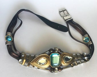 Vintage GUTOS Leather Belt: Crystal Stone Gold Plated 1960s  display picture 2