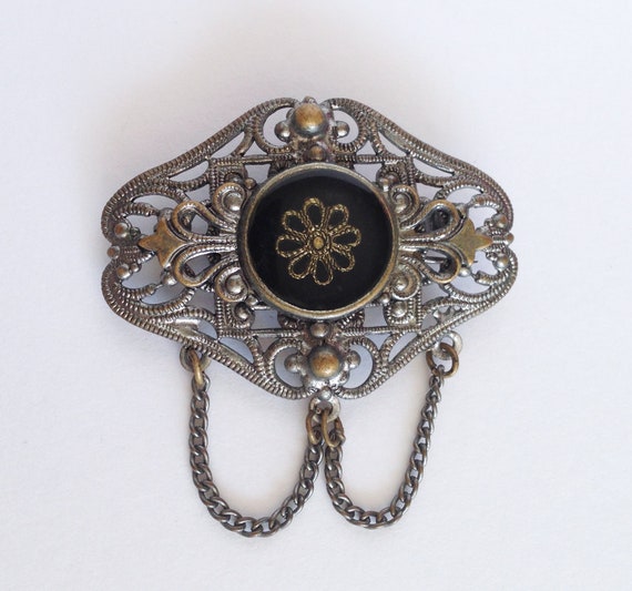 Antique Brooch Victorian Filigree Brooch Gothic s… - image 1